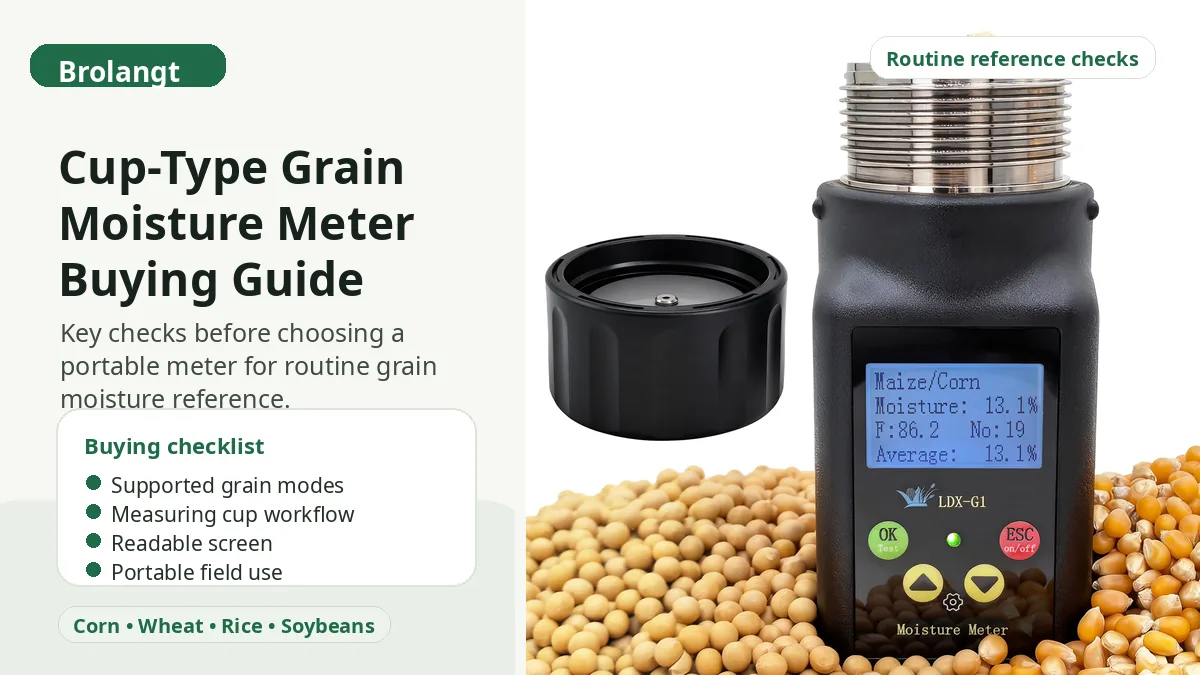 Brolangt cup-type grain moisture meter with grain samples for a buying guide