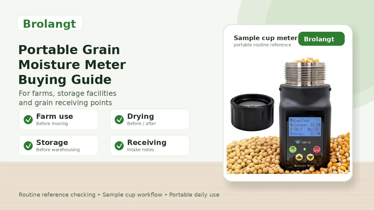 Brolangt portable grain moisture meter with farm storage drying and receiving checklist