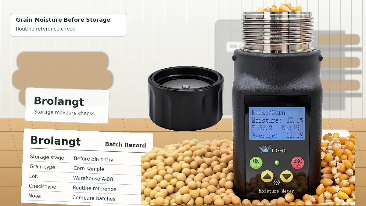Brolangt grain moisture meter with stored grain samples for warehouse checks